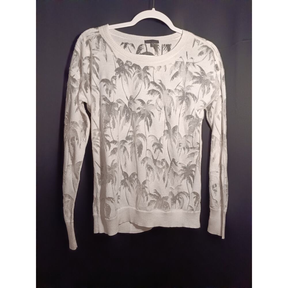 Vince Camuto Small White Palm Tree Lace Burnout Long Sleeve Vacation Resortwear